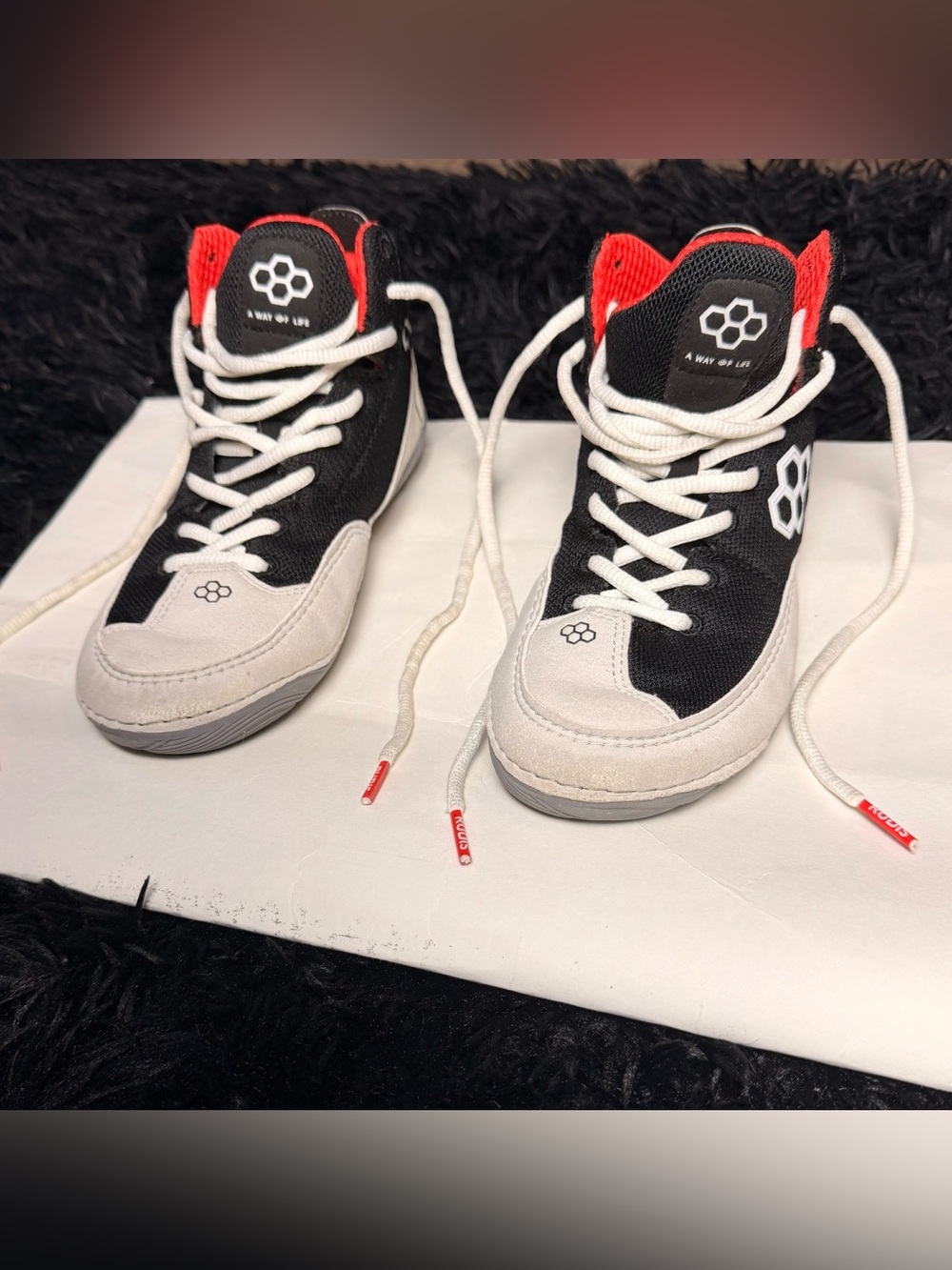 RUDIS Wrestling Shoes Men’s 4 Women’s 5.5 Black Gray Red High Top Combat